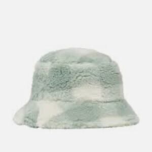 Stand Studio NWT Wera Fuzzy Check Bucket Hat Mint Wool Blend Medium